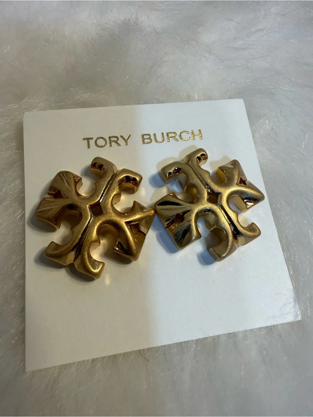Tory Burch Sculpted Gold Logo Clip Earrings